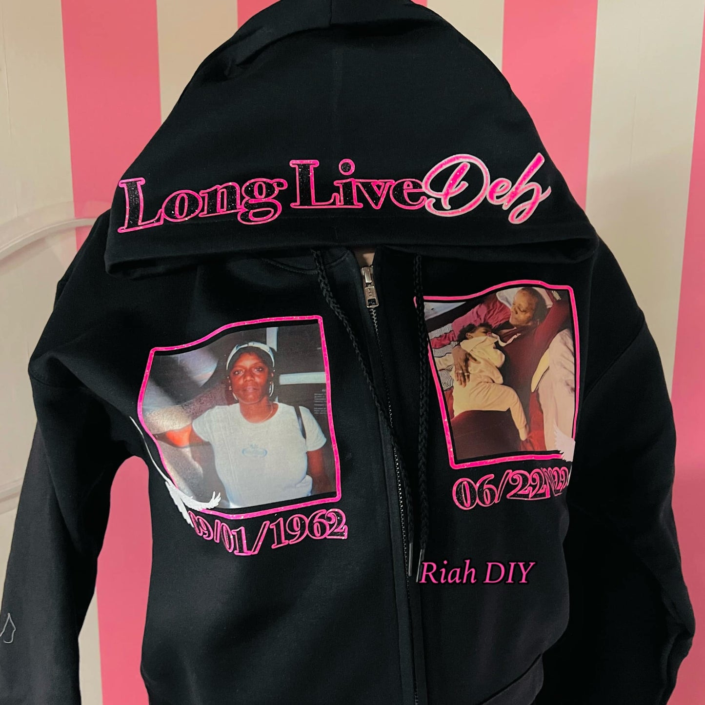 Sudadera básica con capucha y cremallera frontal con dos imágenes