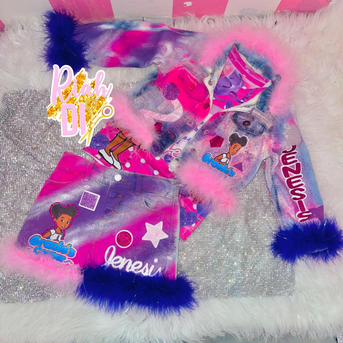 Conjunto de falda y short vaquero para niña