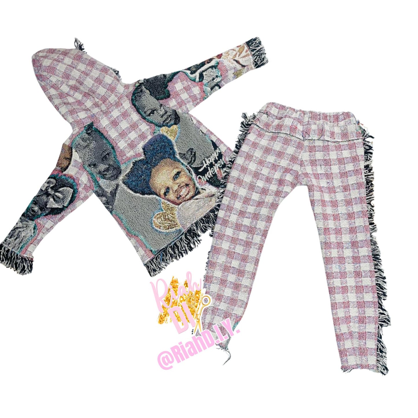Conjunto de cárdigan y pantalón de tapiz para niño/a pequeño/a