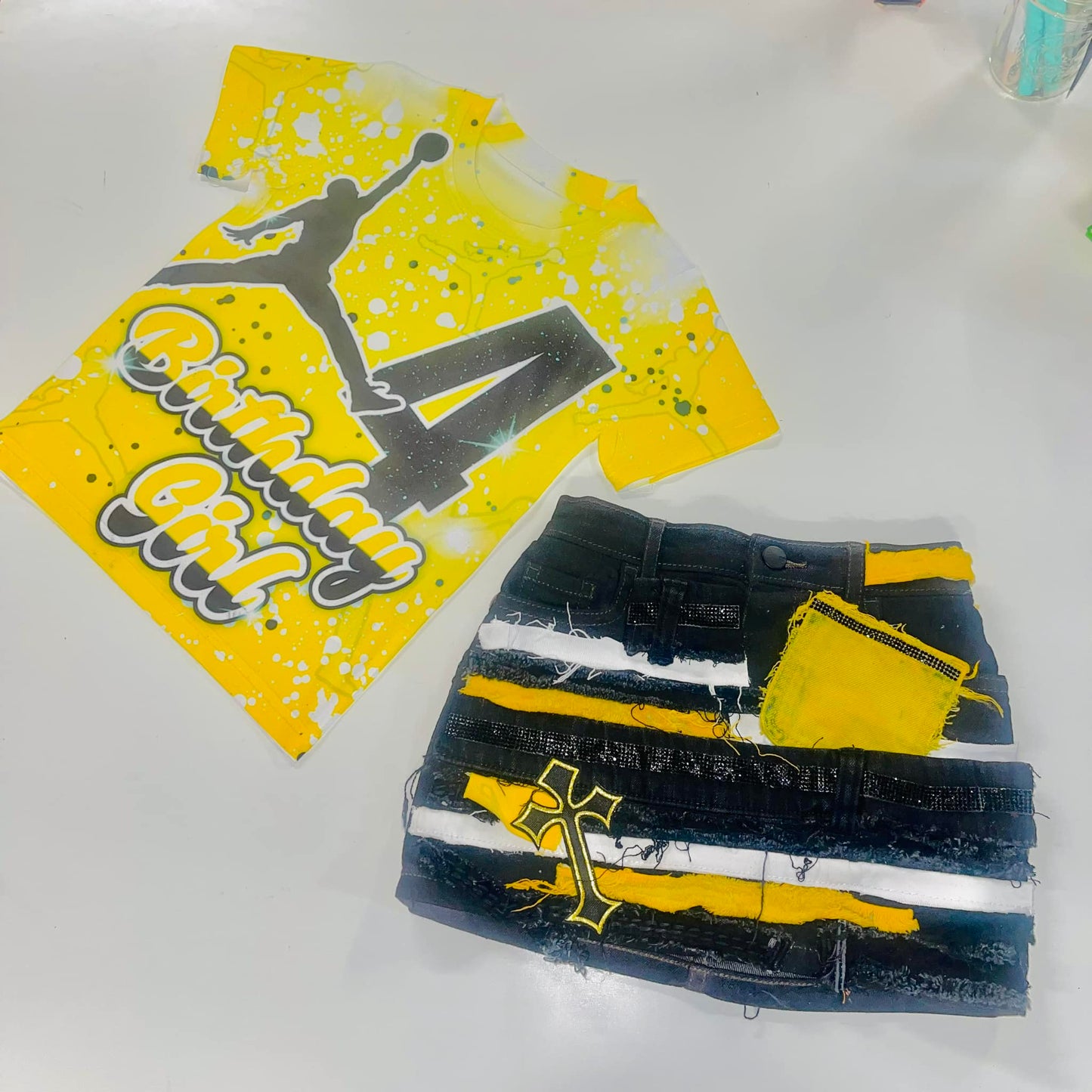 Conjunto de falda vaquera juvenil con camiseta 3D