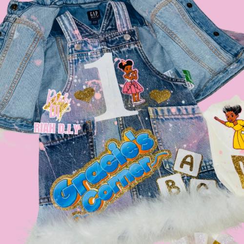 Conjunto de vestido, chaqueta, tobilleras y bolso de mezclilla para niña