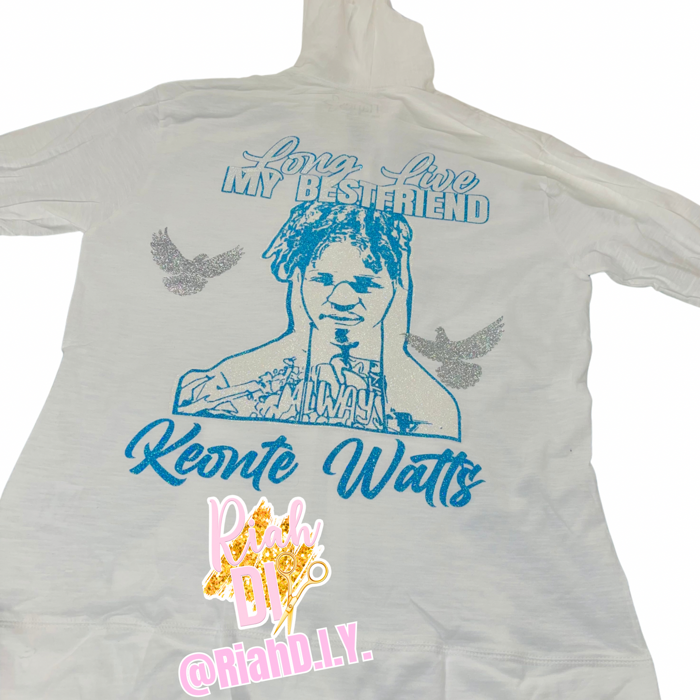 Sudadera con capucha con texto en inglés "Text Thread Insipred Glitter Face"