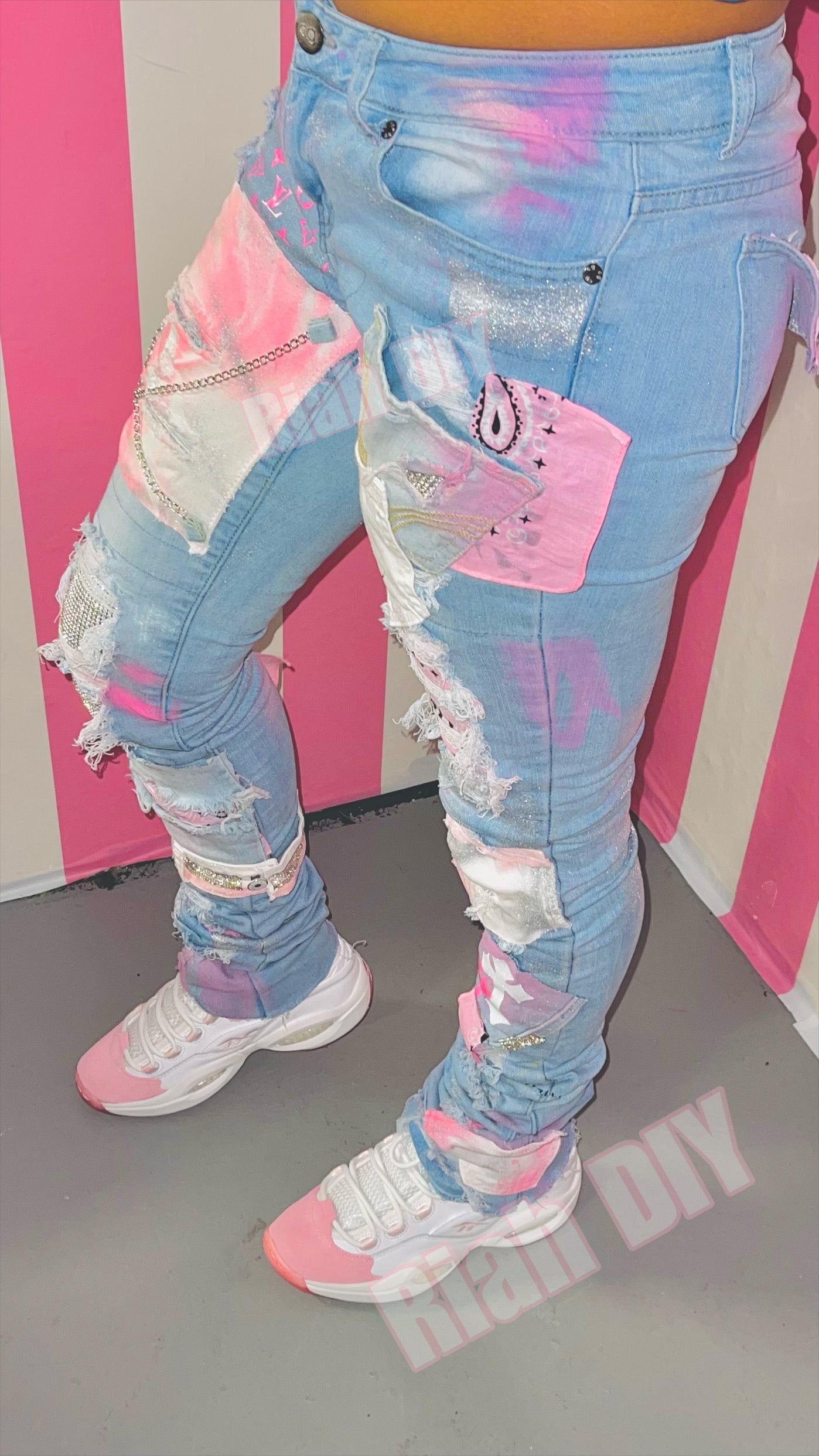 Vaqueros con parches de diamantes