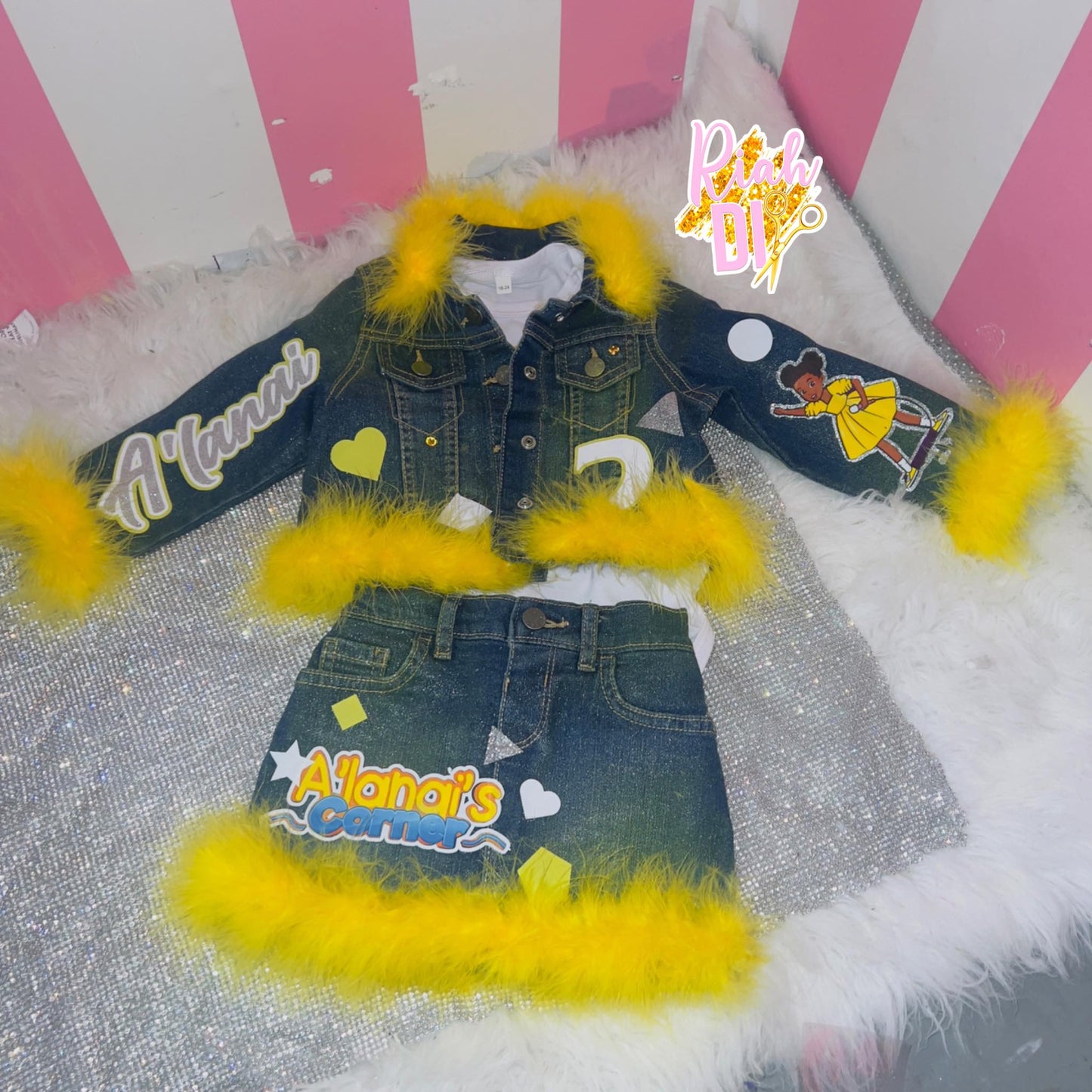 Conjunto de falda y short vaquero para niña