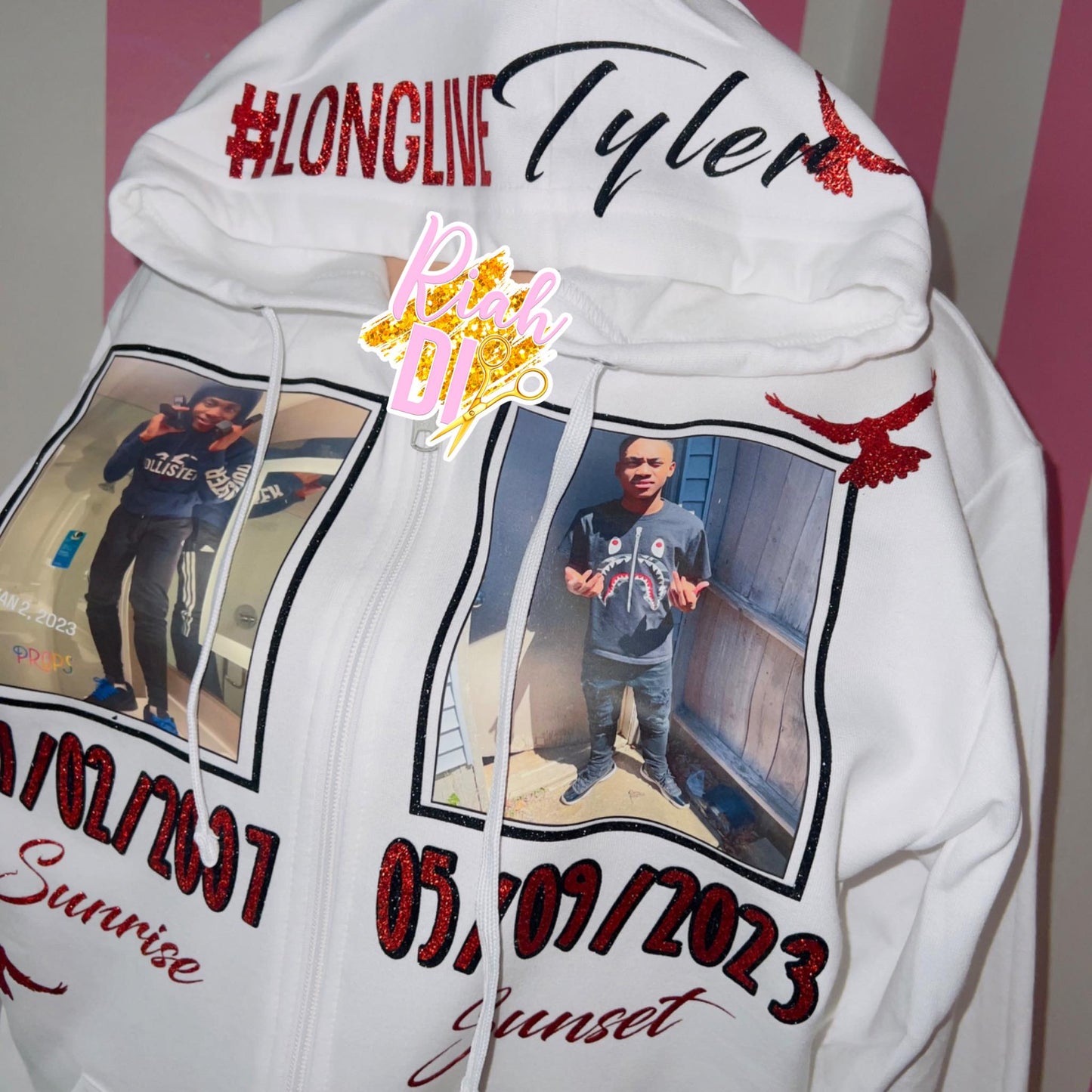 Sudadera con capucha, cremallera frontal y cara brillante, 2 imágenes