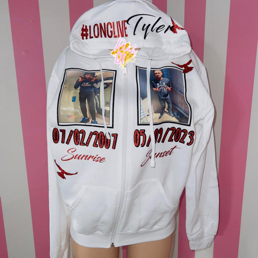 Sudadera con capucha, cremallera frontal y cara brillante, 2 imágenes