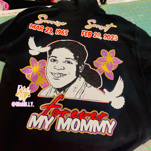 Sudadera con capucha y cara brillante con imagen frontal