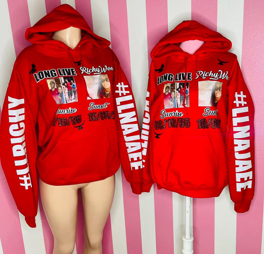 Sudadera con capucha y cara brillante con dos imágenes al frente