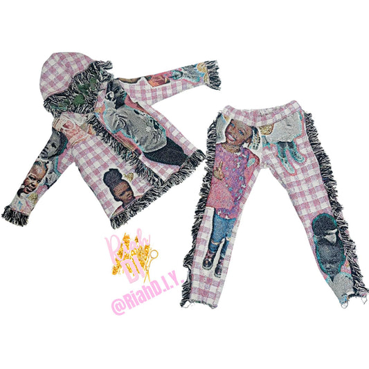 Conjunto de cárdigan y pantalón de tapiz para niño/a pequeño/a