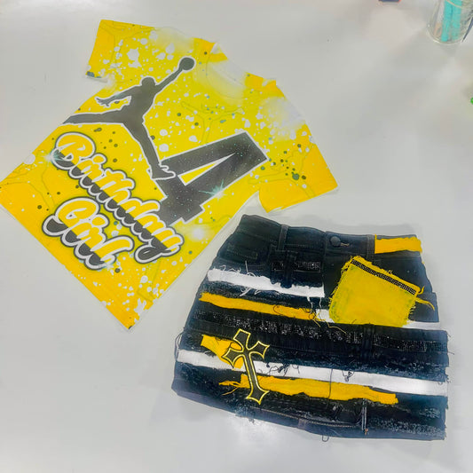 Conjunto de falda vaquera juvenil con camiseta 3D