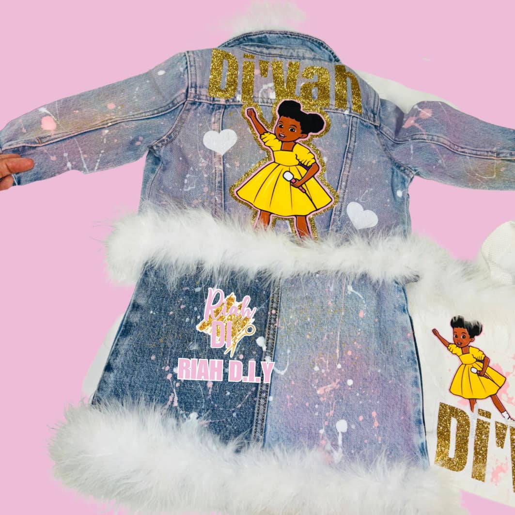 Conjunto de vestido, chaqueta, tobilleras y bolso de mezclilla para niña