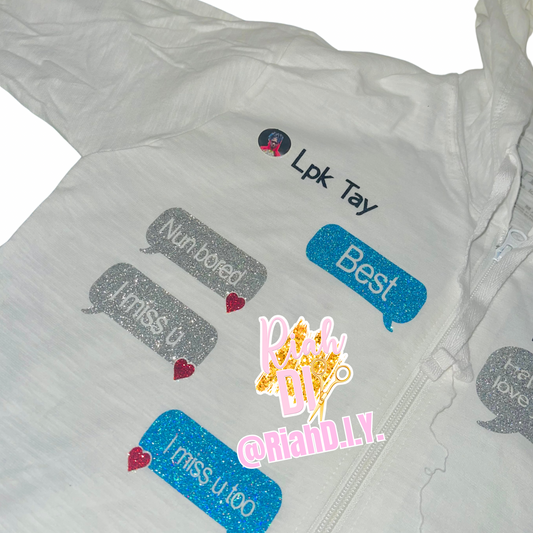 Sudadera con capucha con texto en inglés "Text Thread Insipred Glitter Face"