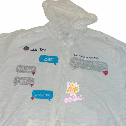 Sudadera con capucha con texto en inglés "Text Thread Insipred Glitter Face"