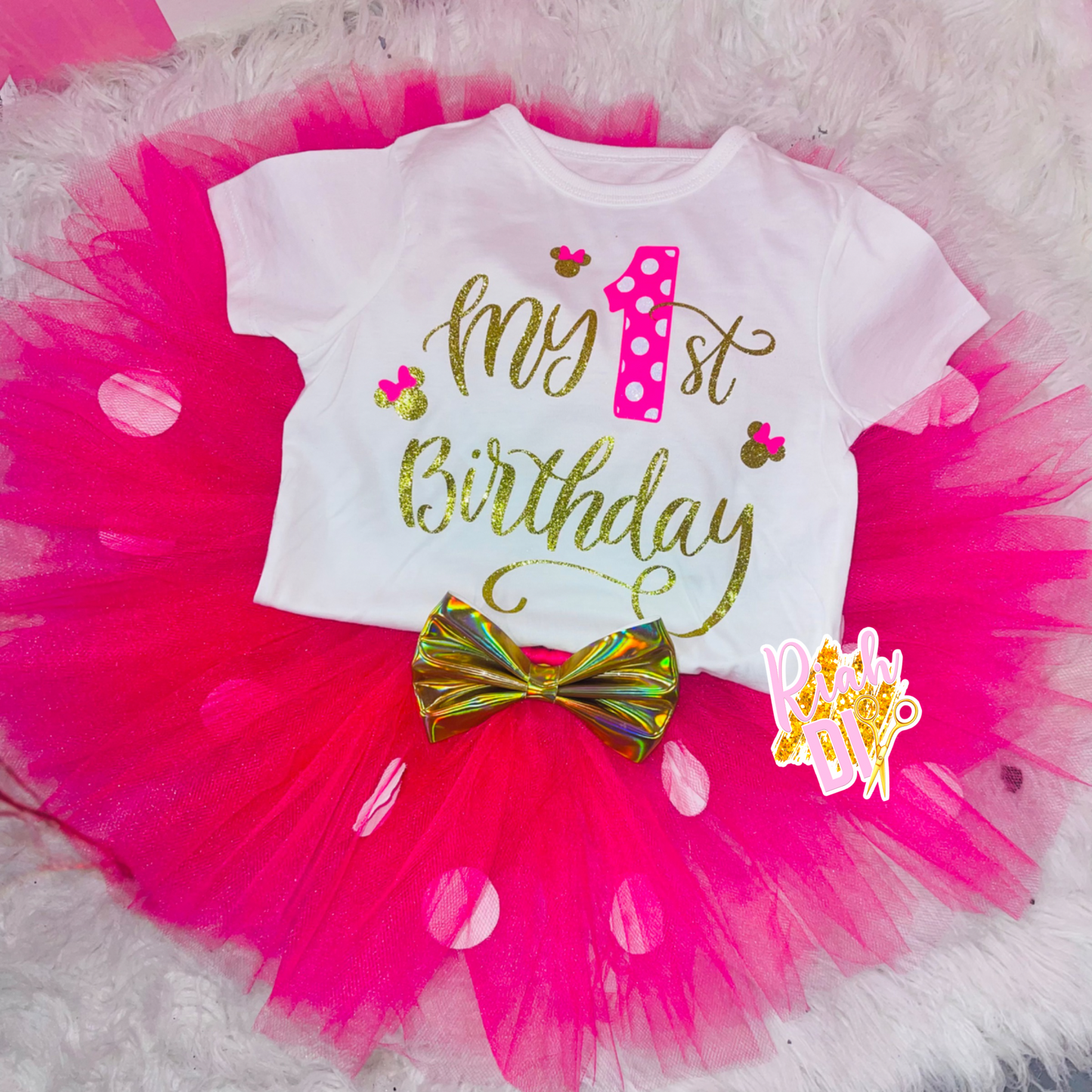 Conjunto de tutú rosa y dorado de Minnie Mouse
