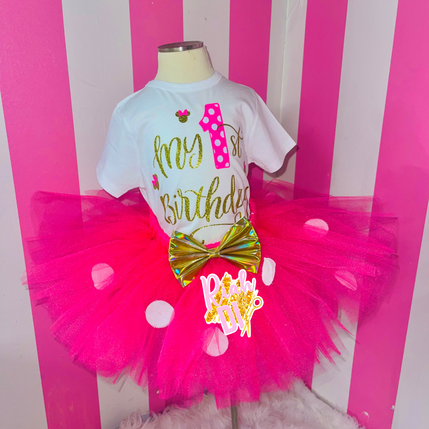 Conjunto de tutú rosa y dorado de Minnie Mouse