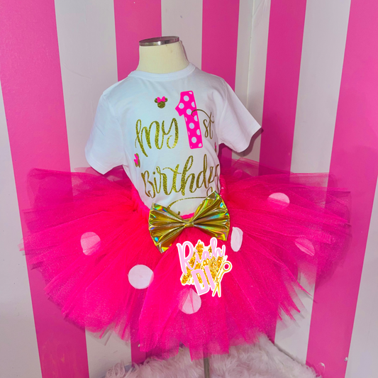Conjunto de tutú rosa y dorado de Minnie Mouse