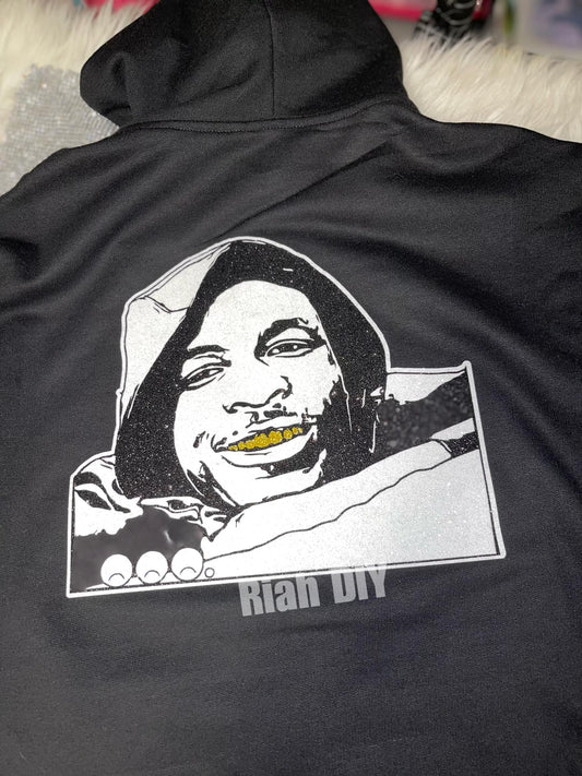 Sudadera con capucha básica con imagen y cara brillante