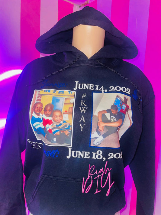Sudadera con capucha y cara brillante con dos imágenes al frente
