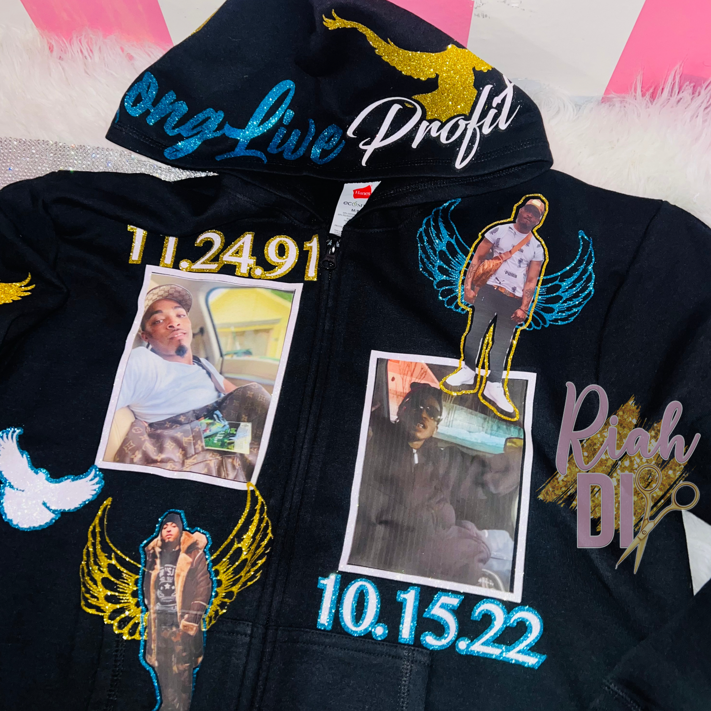 Sudadera con capucha completamente esmaltada con cara brillante