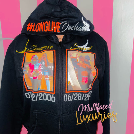 Sudadera con capucha, cremallera frontal y cara brillante, 2 imágenes