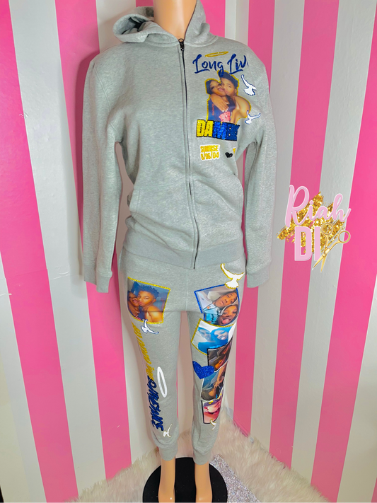 Sudadera con capucha y cremallera con foto y contorno